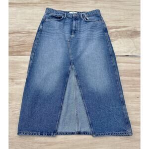 MNG Mango Jean‎ Skirt Women's Slit Distressed Women's Blue Size: Large (L)